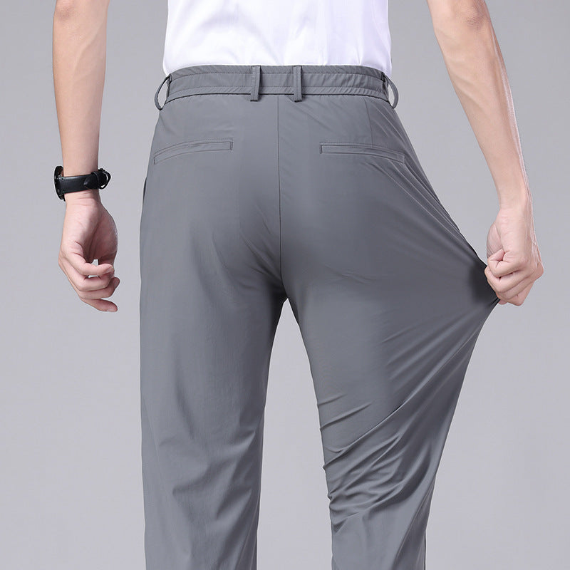 Ice Silk Draping Suit Pants Men's Summer Thin High Elastic