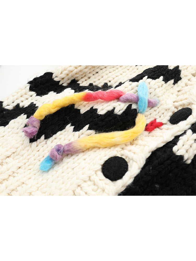 Handmade Knitting Needle Crocheted Color Matching Tassel Top