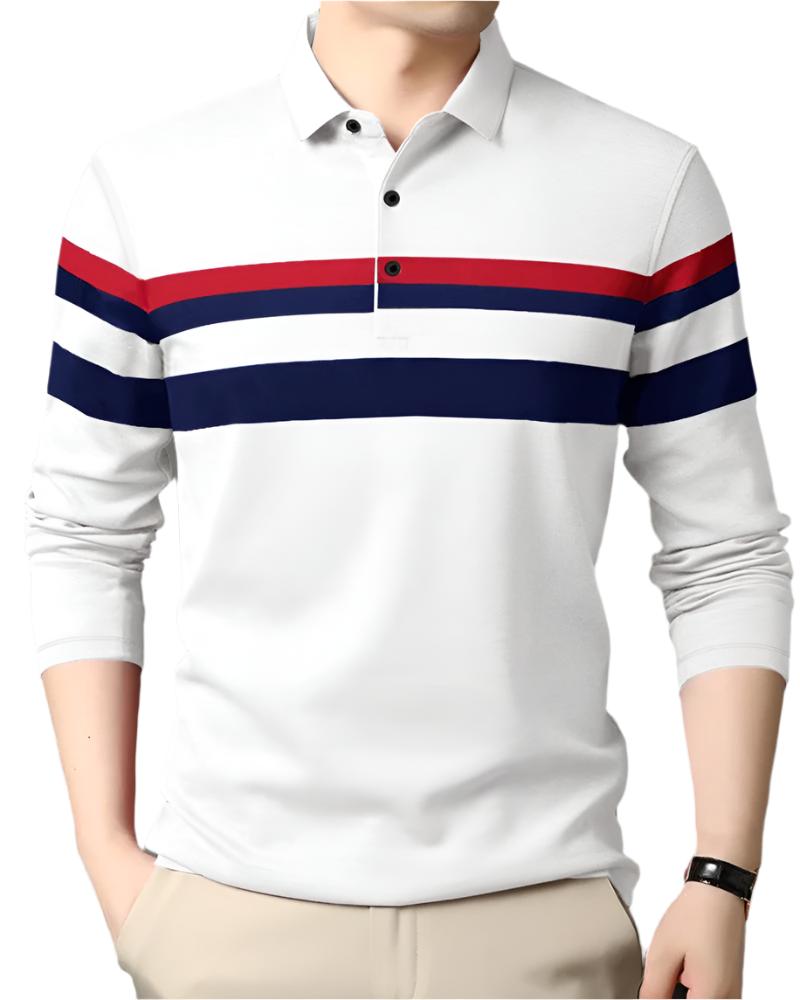 Men Full Sleeves Polo Neck T-shirt White Cotton