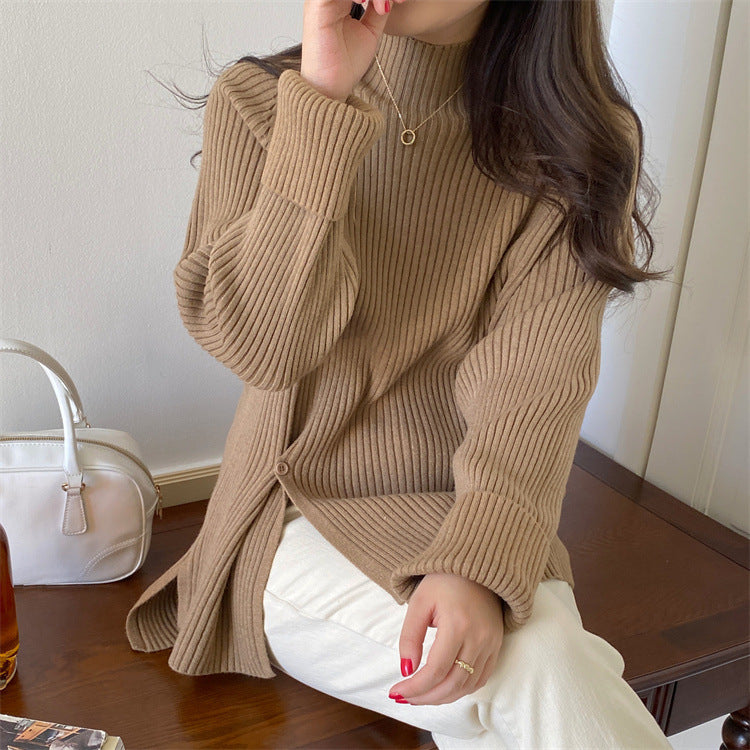 Autumn And Winter New Half Turtleneck Pullover Camel Free Size