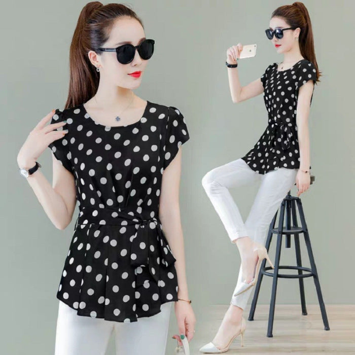 Women Casual Summer Style Chiffon Blouses Shirts Black