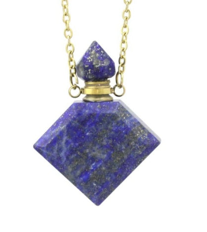 Natural Crystal Diamond Perfume Bottle Aromatherapy Bottle Necklace Pendant Blue gold