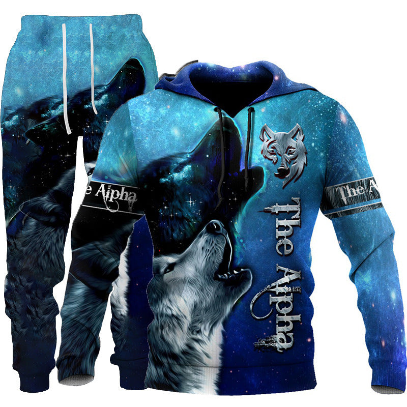 3D Wolf Print Tracksuit Men Sportswear Hooded Sweatsuit Two Piece Outdoors Running Fitness Mens Clothing Jogging Set Set thour