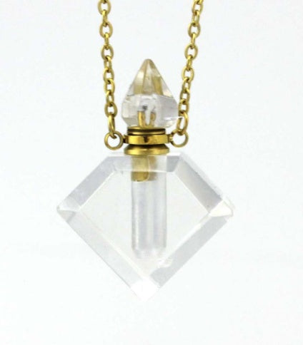 Natural Crystal Diamond Perfume Bottle Aromatherapy Bottle Necklace Pendant White