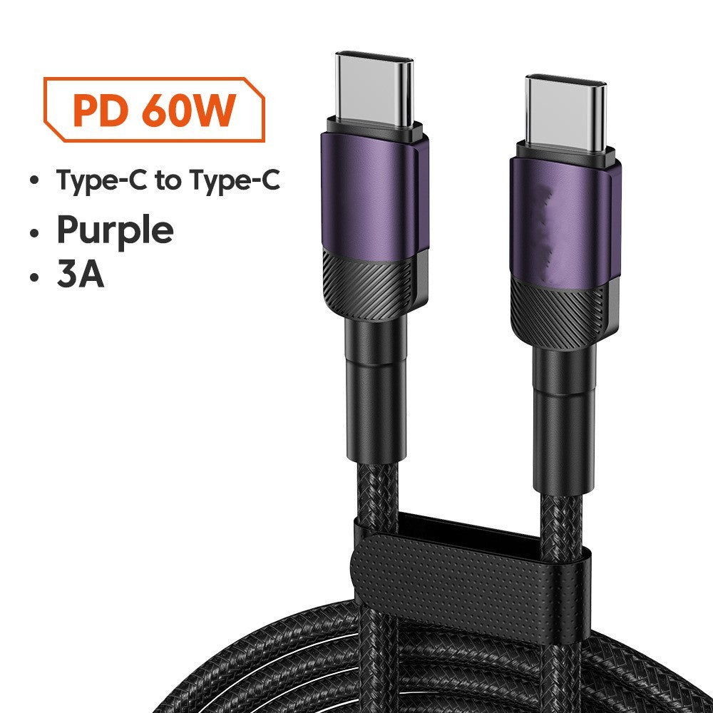 Aluminum Alloy Data Cable PD100W Quick Charge Cable USB Charging Cable C60W Purple