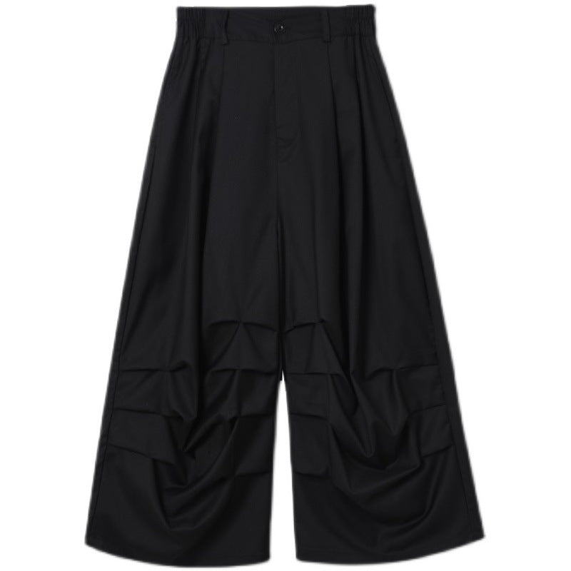 High Street Trendy Dark Yamamoto Pleated Cropped Stage Wear Casual Niche Pants