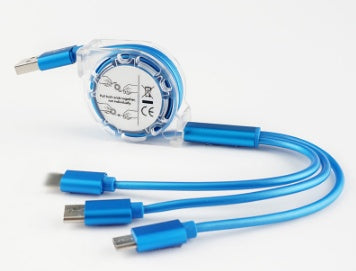 Data Cable One For Three Telescopic Data Cable Mobile Phone Charging Cable Sky blue 1m