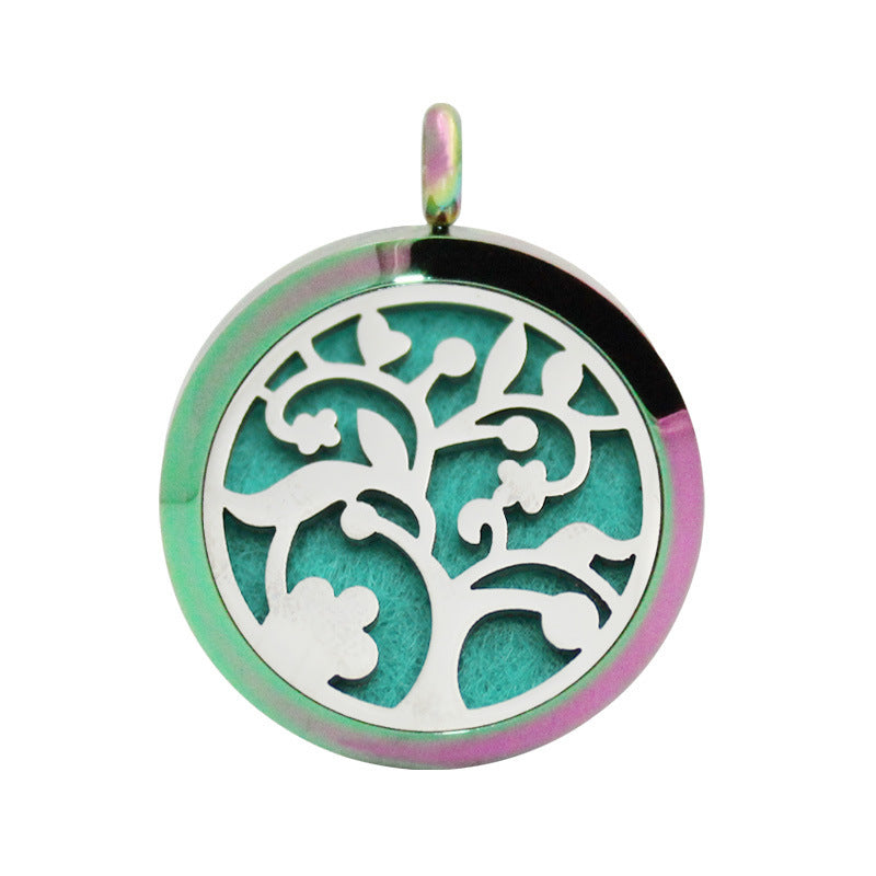 Stainless Steel Hollow Pendant Life Tree Perfume Pendant Color plating 30mm