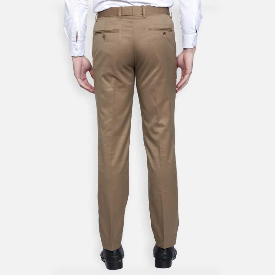 Lycra Beige Blend Solid Regular Fit Mens Formal Trousers