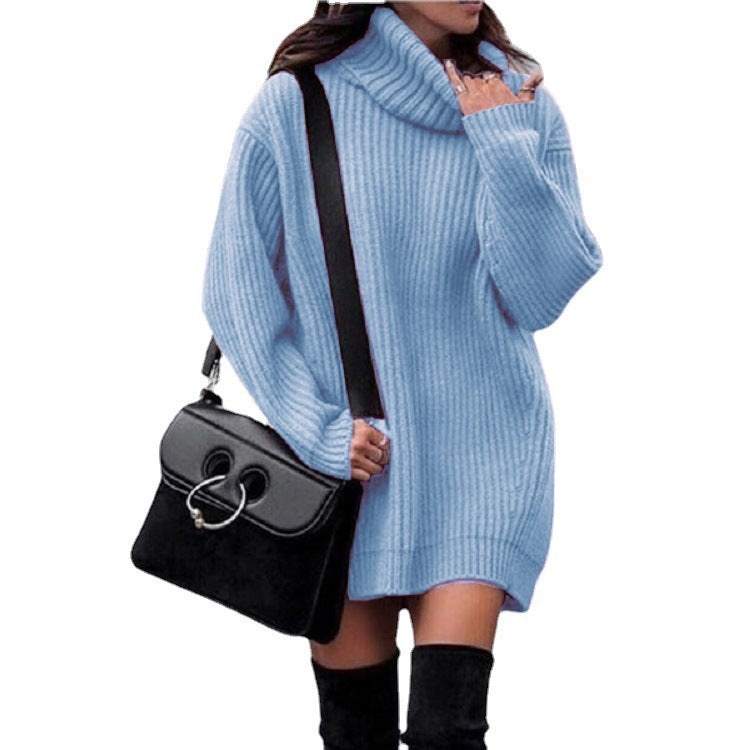 Fashionable Knitted Dress Sweaters Women's Clothing Sky Blue Cashmere