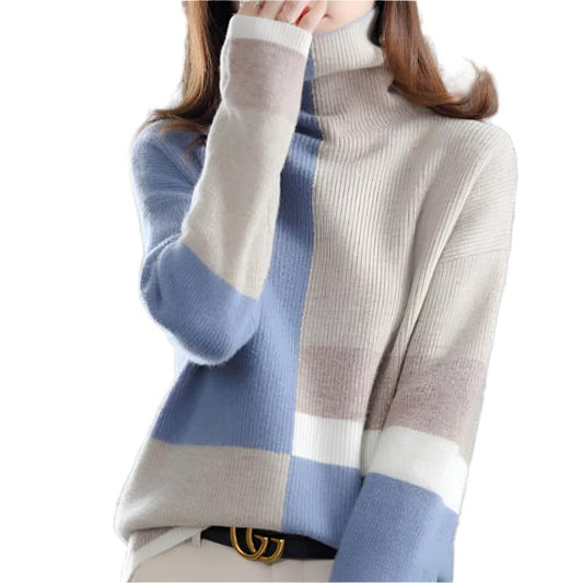 Loose Slimming Laid-back Style Knitted Bottoming Shirt Turtleneck Sweater Blue Wool