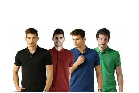 Poly Cotton Solid Half Sleeves Mens Polo T-shirt (Pack of 4) Multicolor Poly Cotton