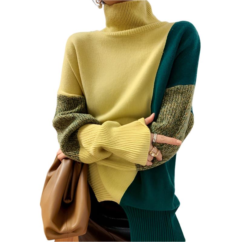 Women's Loose High Neck Contrasting Sweater