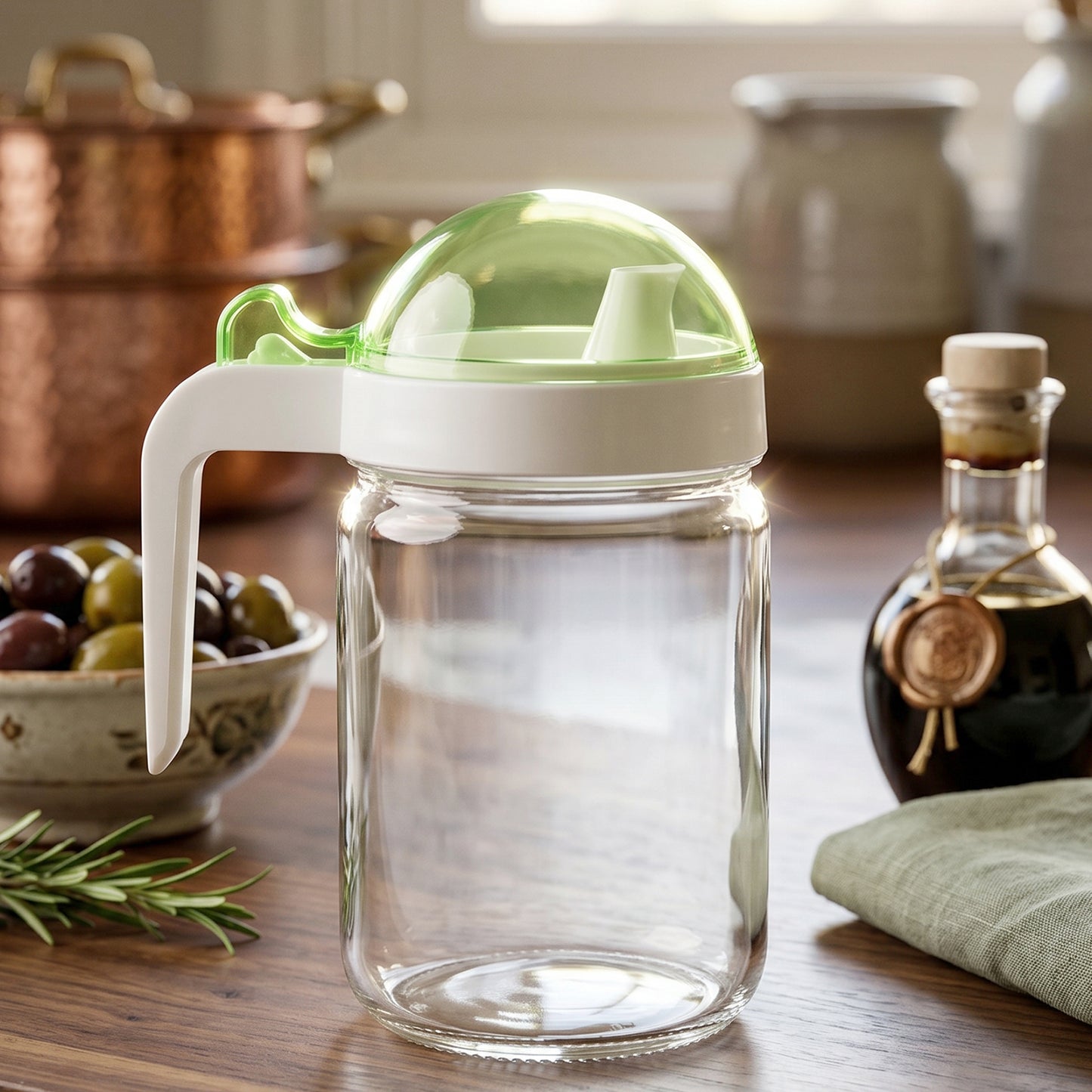 Glass Oil Dispenser Bottle With Lid - 580ml Capacity Perfect For Oil