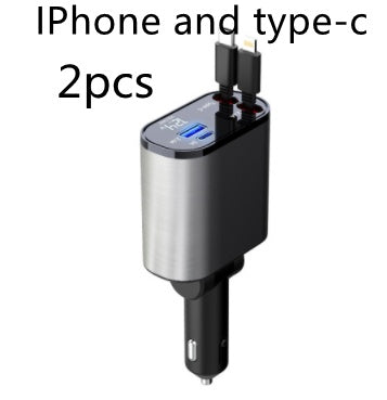 Metal Car Charger 100W Super Fast Charging Car Cigarette Lighter USB And TYPE-C Adapter Metal Silver Gray2pcs 100W