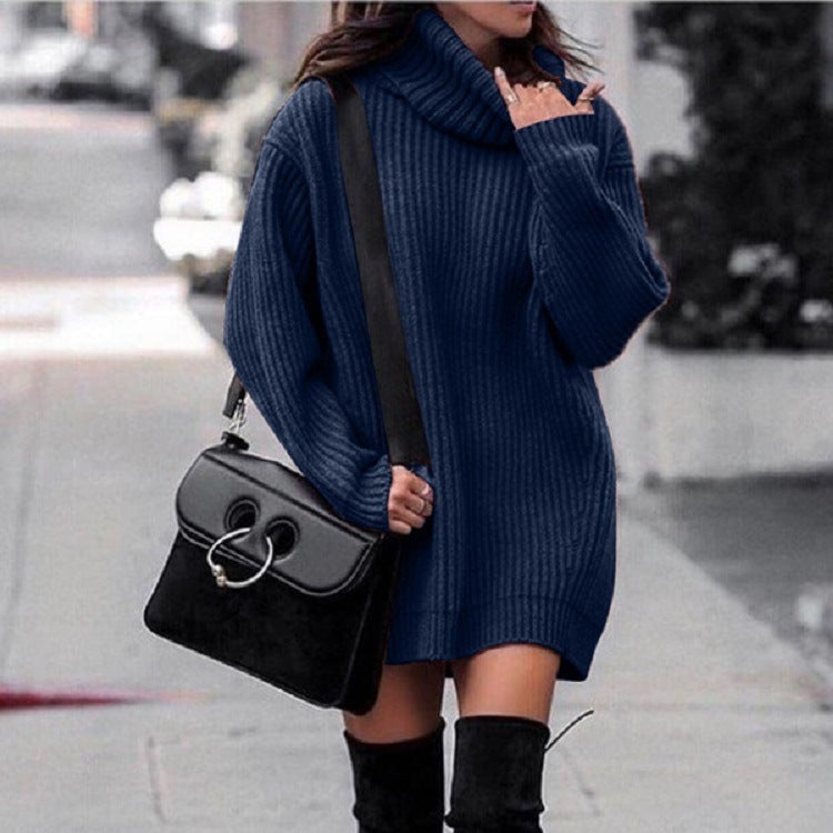 Fashionable Knitted Dress Sweaters Women's Clothing Dark Blue Cashmere