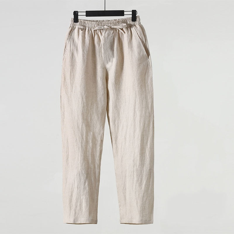 Men's Loose Plus Size Cotton And Linen Cropped Casual Pants Optic Linen