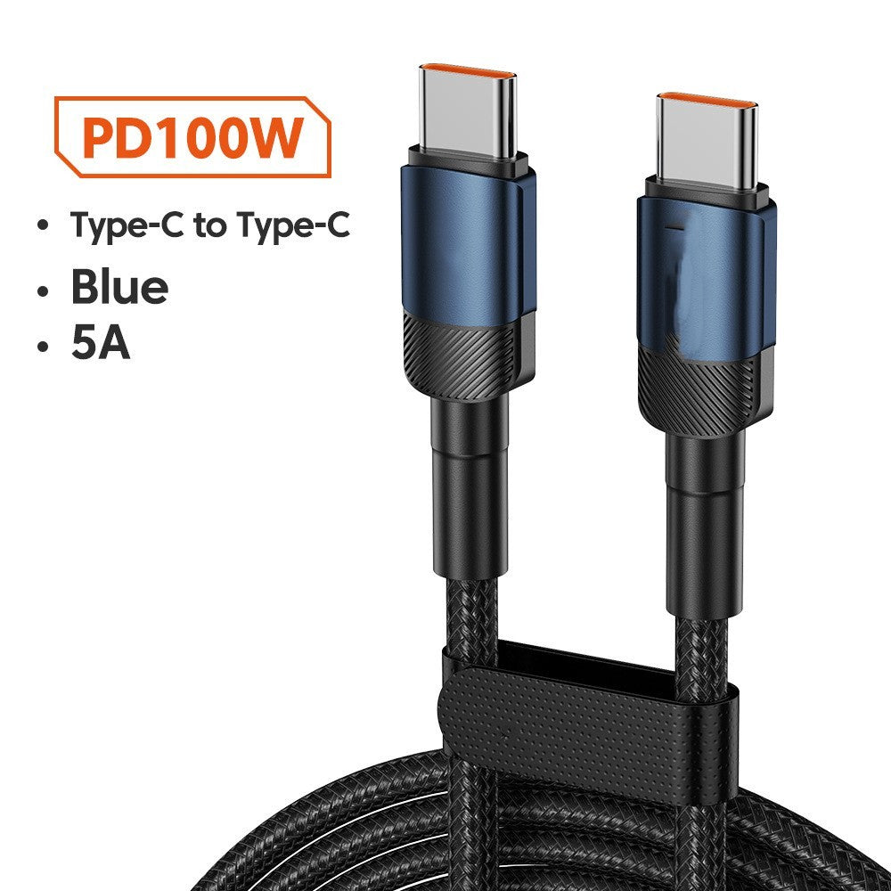 Aluminum Alloy Data Cable PD100W Quick Charge Cable USB Charging Cable C100W blue