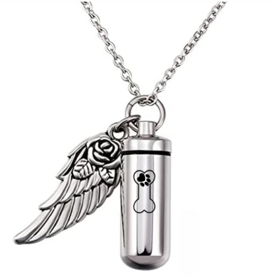 Cylindrical urn wing pendant, perfume bottle jewelry C