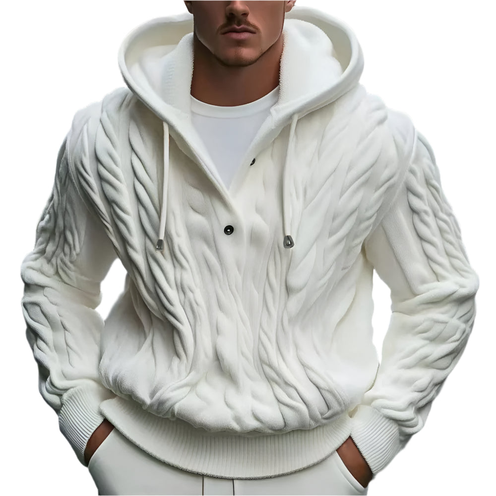 Men's Twisted Flower Drawstring Hoodie Sweater White