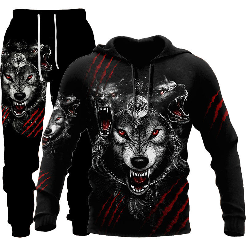 3D Wolf Print Tracksuit Men Sportswear Hooded Sweatsuit Two Piece Outdoors Running Fitness Mens Clothing Jogging Set Set six