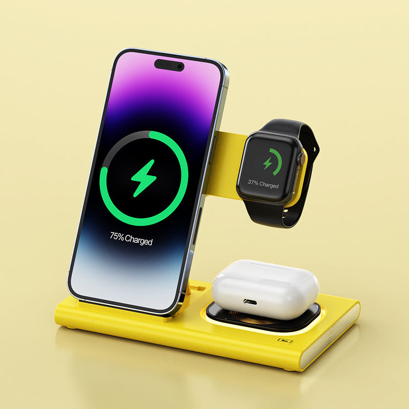 3 IN 1 15W Wireless Charging Charger Magnetic Desktop Night Light/watch Fast Charging Stand Yellow