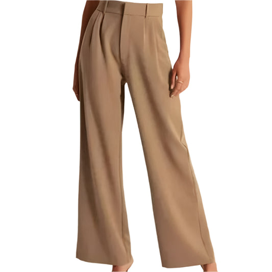 Women's Fashion Casual Hundred High Waist Wide Leg Pants Khaki Lengthen