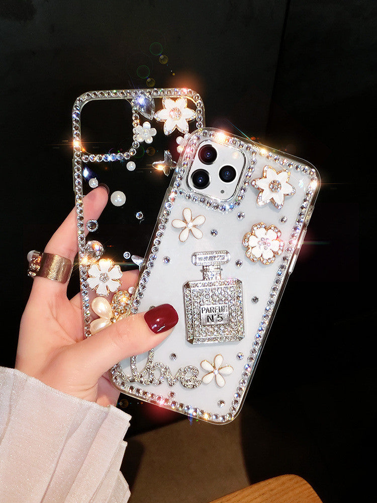 Mobile Phone Case Creative Perfume Bottle Rhinestone Flowers Transparent