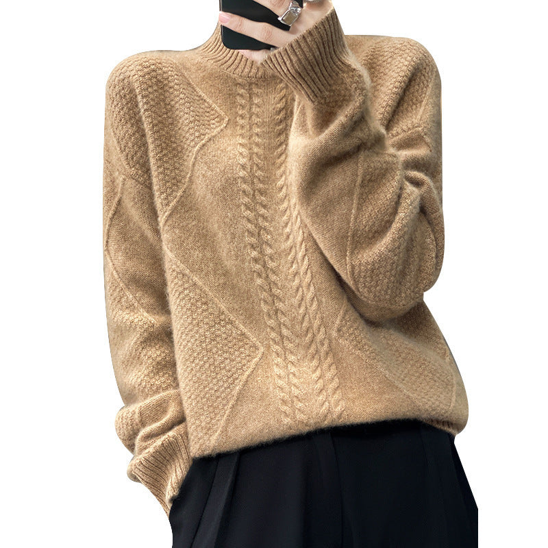 Autumn And Winter New Thickened Half-high Collar Knitted Soft Glutinous Loose Pullover Women