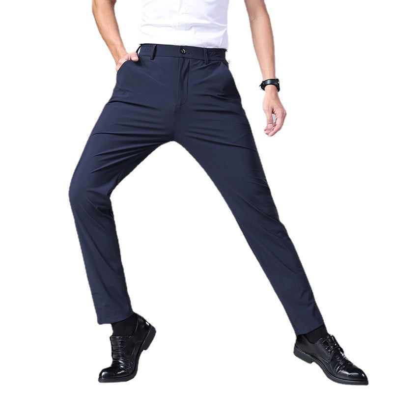 Ice Silk Draping Suit Pants Men's Summer Thin High Elastic