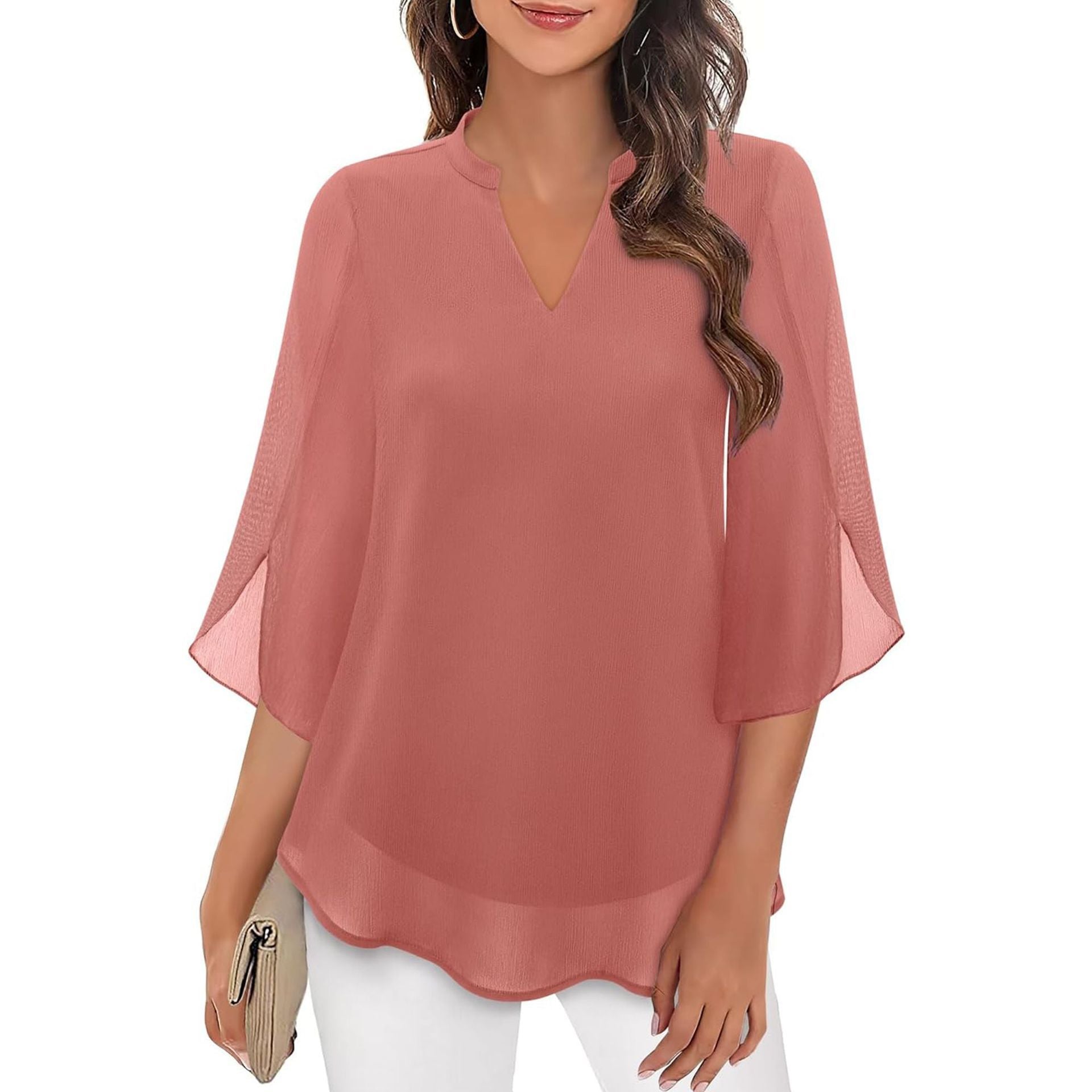 Women's Petal Sleeve Top Loose V-neck Chiffon Shirt