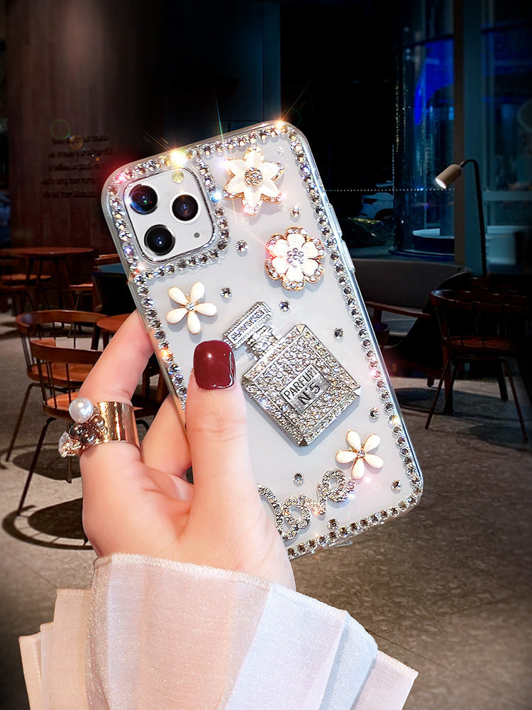 Mobile Phone Case Creative Perfume Bottle Rhinestone Flowers Transparent