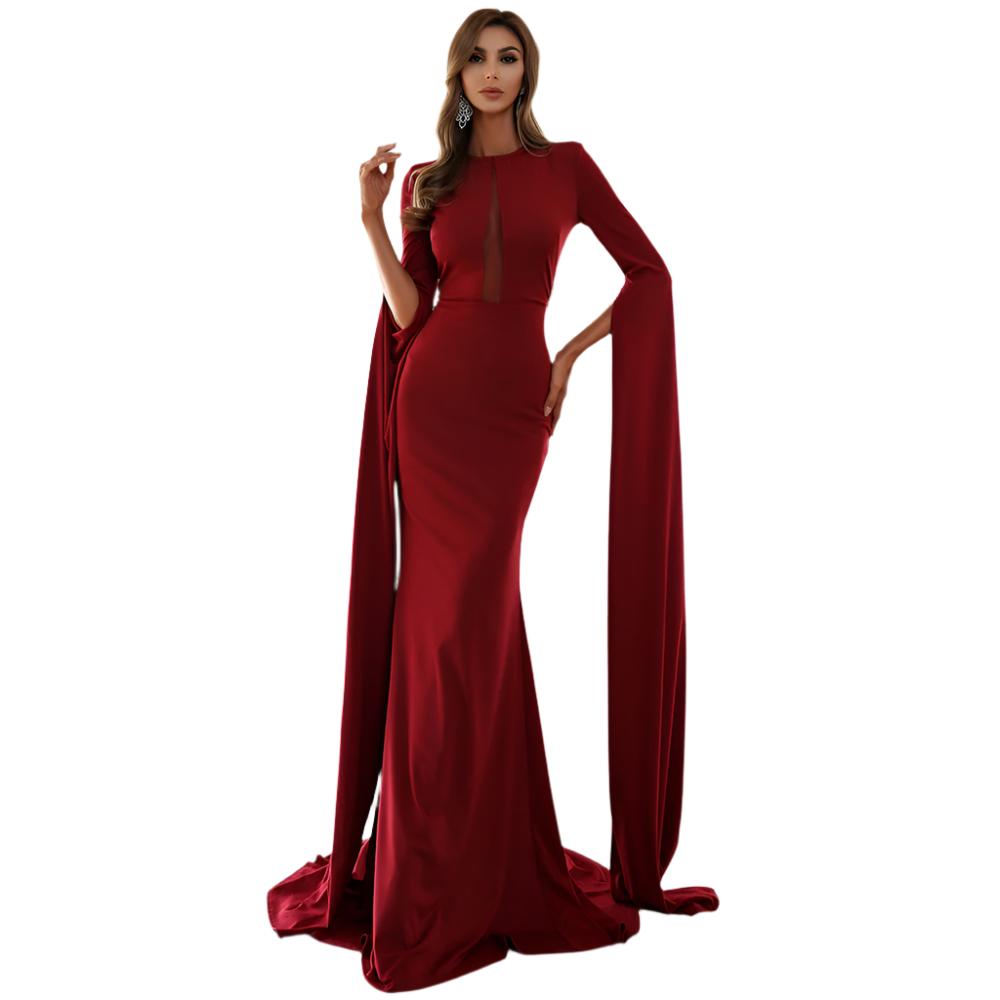 Evelyn Belluci Chloe Long Sleeve Gown Burgundy