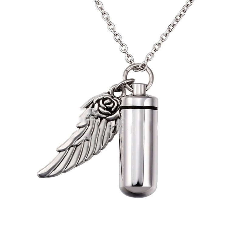 Cylindrical urn wing pendant, perfume bottle jewelry Necklace