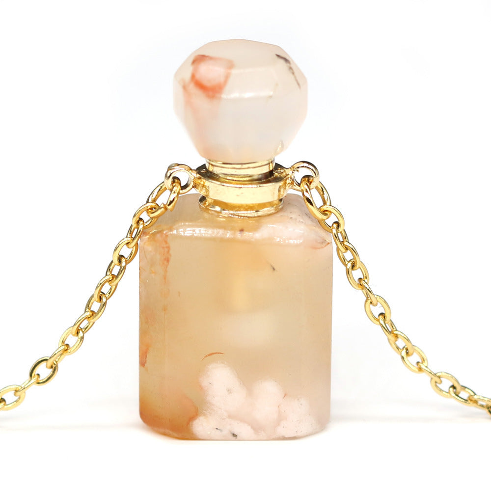 Exquisite Natural Stone Necklace Perfume Bottle Pendant Cherry blossom agate