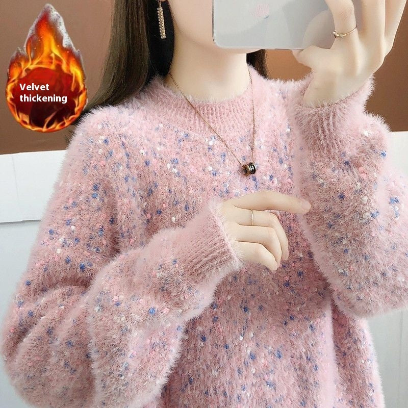 Artificial Mink Sweater Women's Autumn And Winter Pink Polyester