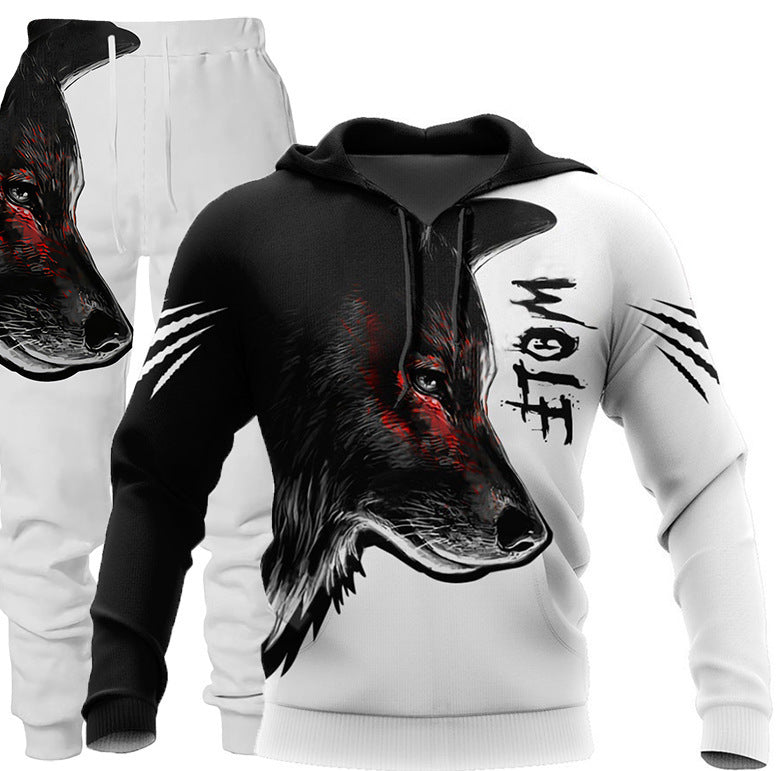 3D Wolf Print Tracksuit Men Sportswear Hooded Sweatsuit Two Piece Outdoors Running Fitness Mens Clothing Jogging Set Set fourteen