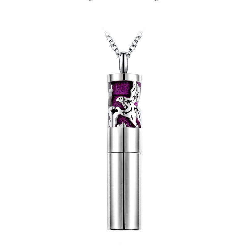 Flower Hollow Titanium Steel Perfume Bottle Pendant B