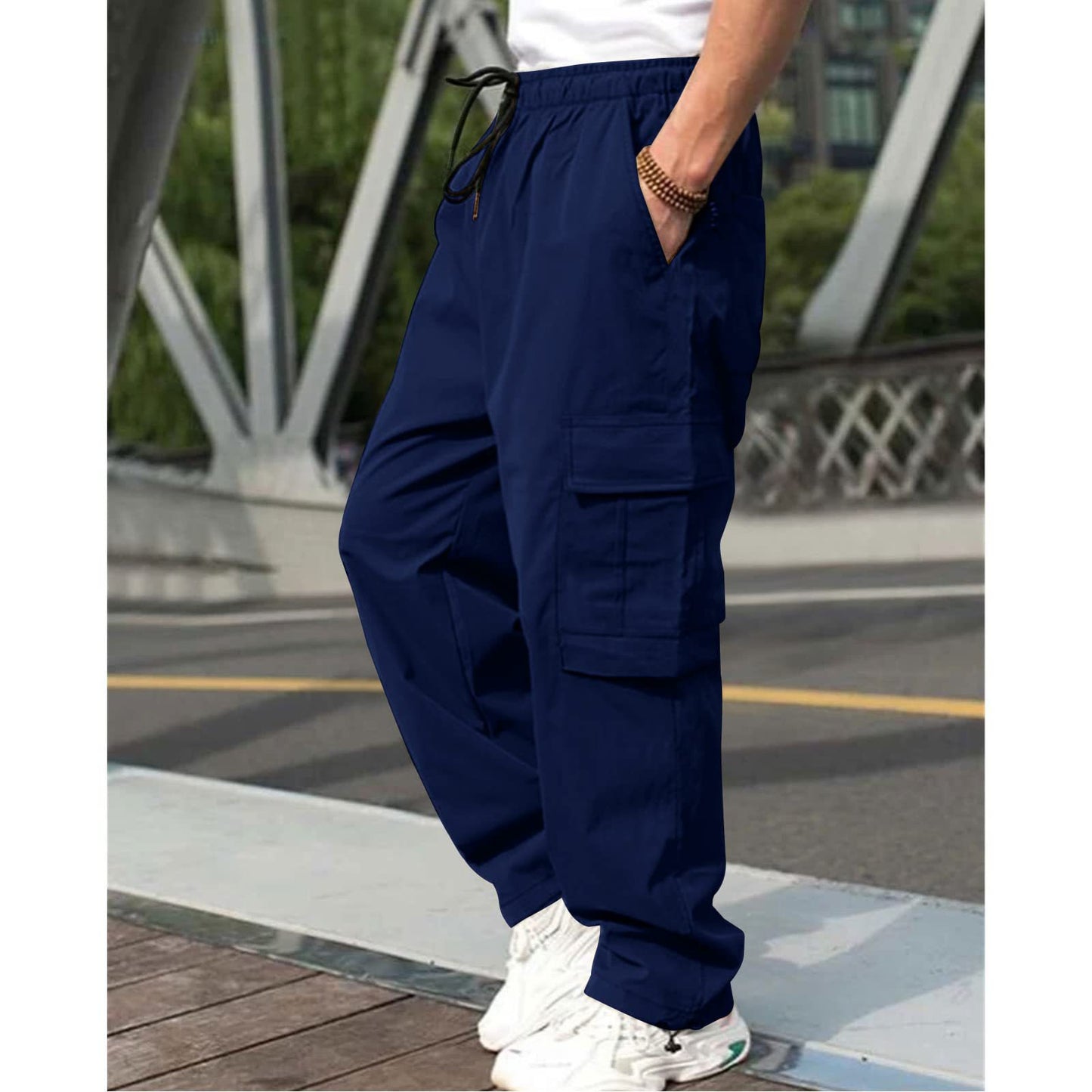 Fashion Loose Straight Casual Trousers Navy Blue