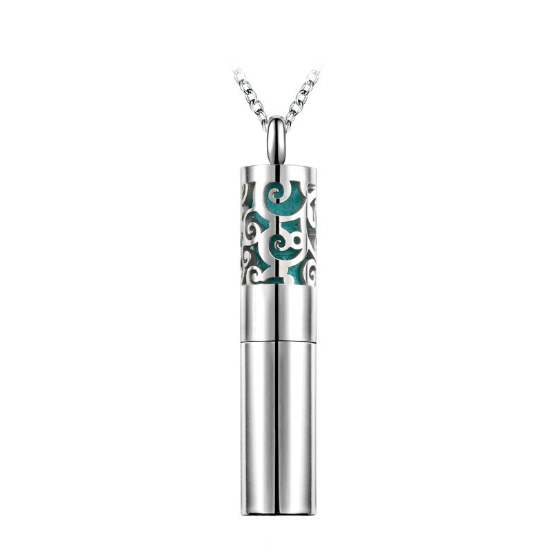 Flower Hollow Titanium Steel Perfume Bottle Pendant E