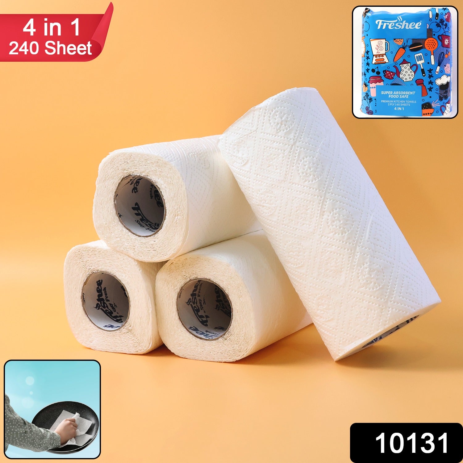 Freshee Super-absorbent Kitchen Roll 4-in-1 Paper Towels (4 Rolls 60 Sheets 240 Sheets)