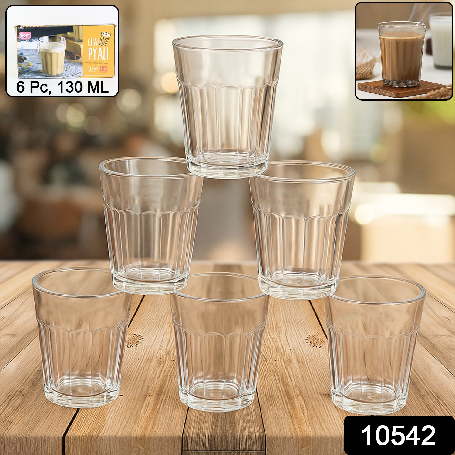 Supermom Plastic Chai Pyali Transparent Tea Glass Set (130ml 6 Pc)