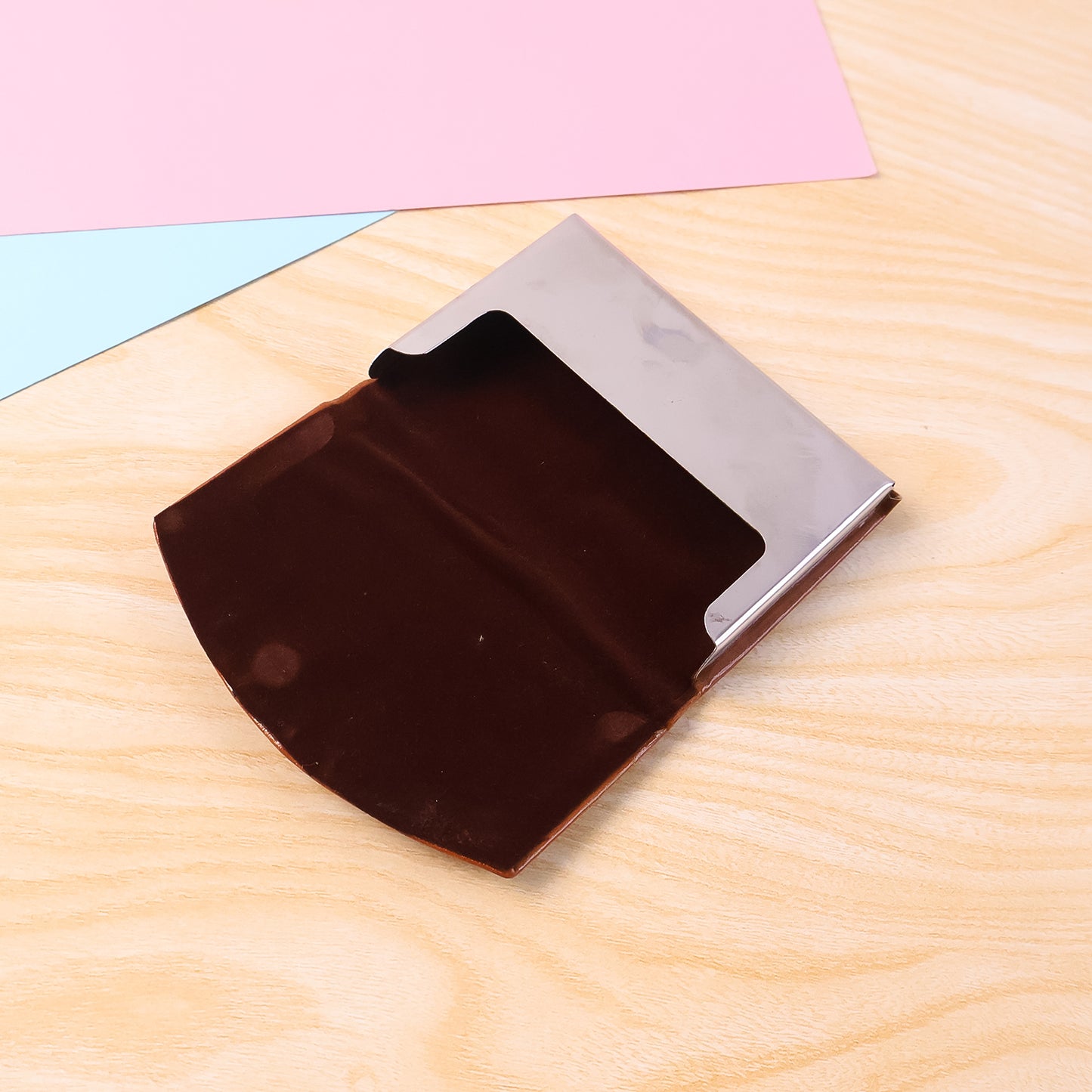 Leather Stainless-steel Business Card Holder (1 Pc)