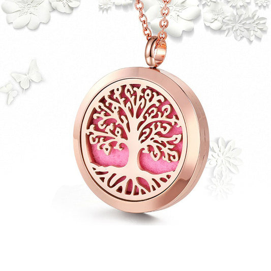 Stainless Steel Hollow Pendant Life Tree Perfume Pendant Rose gold 30mm