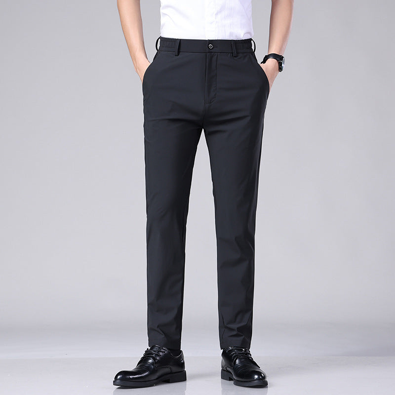 Ice Silk Draping Suit Pants Men's Summer Thin High Elastic A5008 Black