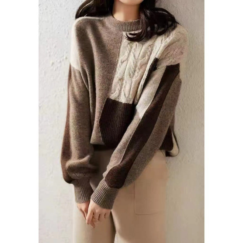 Trendy Twist Multi-colored Half-turtleneck Thick Sweater Pastel Brown