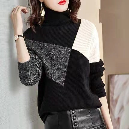 Women's Loose High Collar Color Matching Sweater