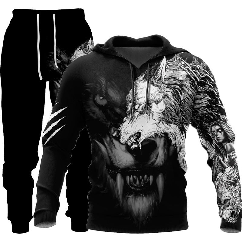 3D Wolf Print Tracksuit Men Sportswear Hooded Sweatsuit Two Piece Outdoors Running Fitness Mens Clothing Jogging Set Set eight