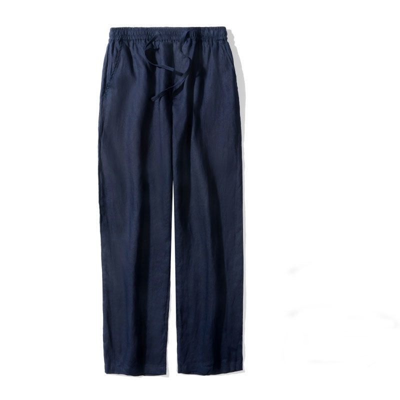 Men's Loose Plus Size Cotton And Linen Cropped Casual Pants Navy Blue