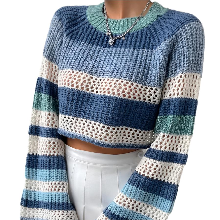 Contrast Color Striped All-matching Pullover Women's Sweater